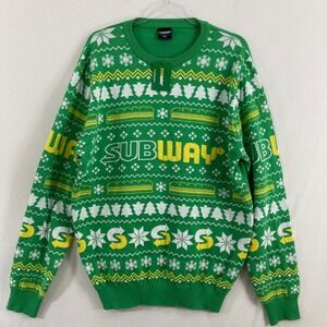 New Subway Sweater Mens 2XL Green Holiday Festive Festival Fair Isle Pullover